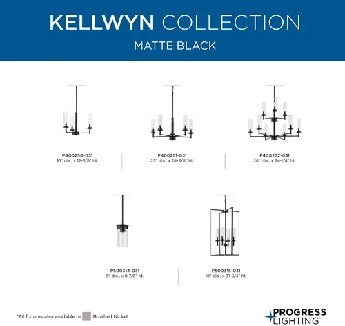 Miniatura 5 de Kellwyn Collection - Lámpara colgante de 4 luces de cristal transparente negro mate