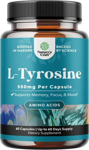 Free Form L - Cápsulas de tirosina de 500 mg – Suplemento de L-tirosina de alta resistencia para energía mental y apoyo al enfoque – Suplemento