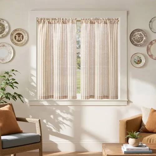 Miniatura 87 de jinchan - Cortinas de lino a rayas para cocina de 20 pulgadas de largo, cortinas de varios niveles, estilo granja moderna de café, tratamientos