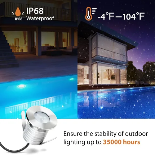 Miniatura 5 de Luces LED impermeables para piscina, 3 W, luz subacuática regulable, funciona a 12 V-24 V CC, 12 VAC, 4 paquetes de luces de bajo voltaje IP68