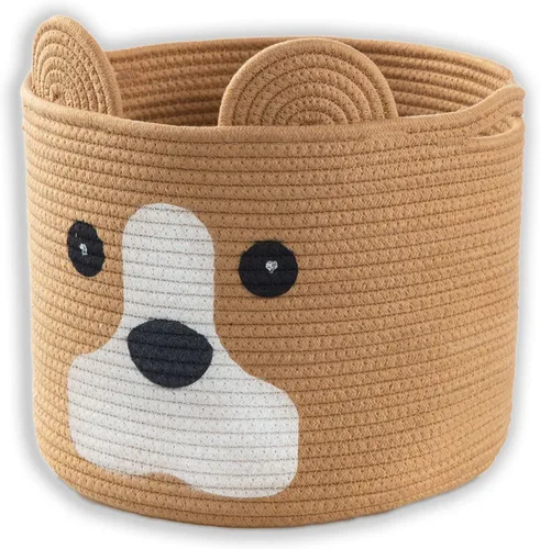 Cestas tejidas medianas para perros con asa, cesta de juguetes para perros, cestas de almacenamiento de juguetes de cuerda de algodón para mascotas,