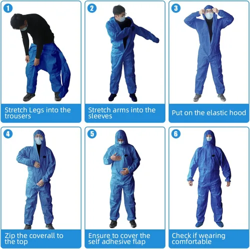 Miniatura 5 de Vicogard Monos Protectores Desechables Coveralls, Cremallera Frontal Cintura Elástica y Puños en Tobillos, Traje de Aislamiento SMS con Capucha