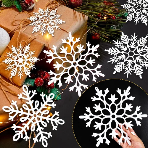 Miniatura 5 de 24 piezas de copos de nieve colgantes de Navidad grandes para exteriores, copos de nieve grandes blancos en diferentes tamaños para decoración