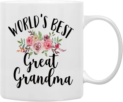 Miniatura 6 de QASHWEY Taza de café floral con texto en inglés "Best Grandma in The World", taza de cerámica impresa de doble cara para cumpleaños de abuelas