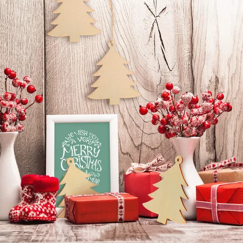 Miniatura 3 de Tatuo 50 adornos de madera para árbol de Navidad, adornos colgantes con cuerdas para decoración de Navidad, festivales, bodas, manualidades