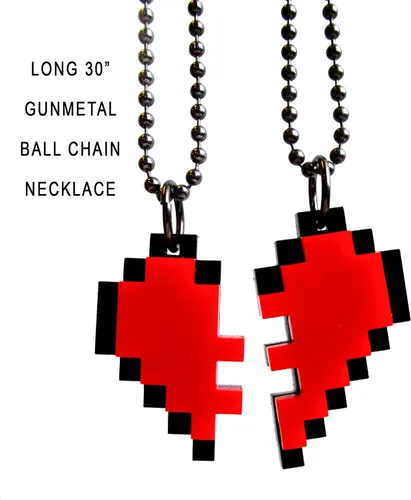 Miniatura 8 de BFF - Juego de collar de corazón de píxeles de la amistad, juego de 2 collar de corazón de 8 bits para el día de San Valentín