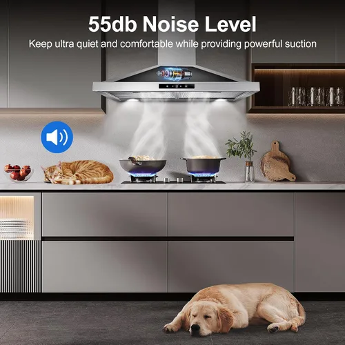 Miniatura 4 de Tieasy Campana extractora de 30 pulgadas para montaje en pared, campana de ventilación de cocina de 450 CFM en acero inoxidable, campana