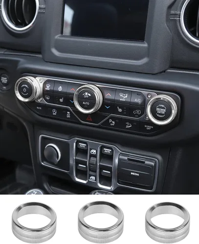 Miniatura 12 de JeCar - Cubierta de perilla de interruptor de aire acondicionado, de aleación de aluminio, compatible con Jeep Wrangler 2018-2023 JL JLU y 2020-2023