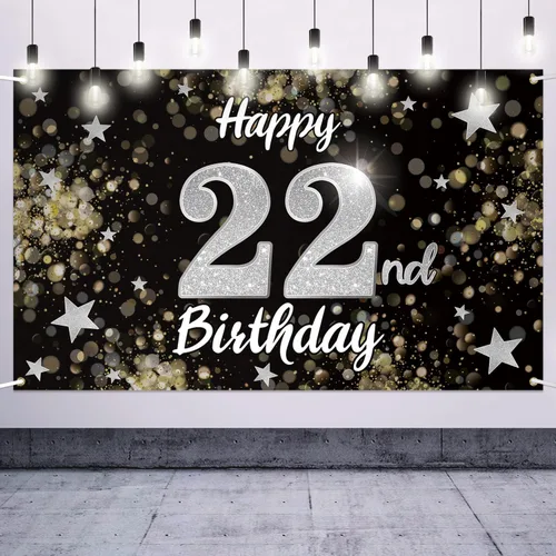 Miniatura 7 de Decoración de feliz cumpleaños 37, cartel grande de fondo de cumpleaños de 37 años con estrella de ensueño negro y plateado – Decoración de fiesta