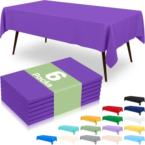 Miniatura 25 de misaya 6 paquetes de manteles de plástico desechables, 54 x 72 pulgadas mantel rectangular impermeable, cubiertas de mesa decorativas a prueba