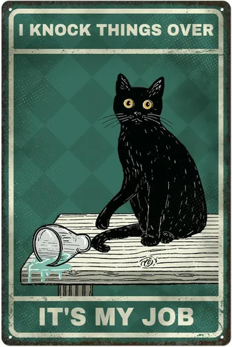 Miniatura 8 de Letreros de metal vintage con diseño de gato verde, 8 x 12 pulgadas, divertido arte para amantes de los gatos, para sala de estar, oficina, tienda