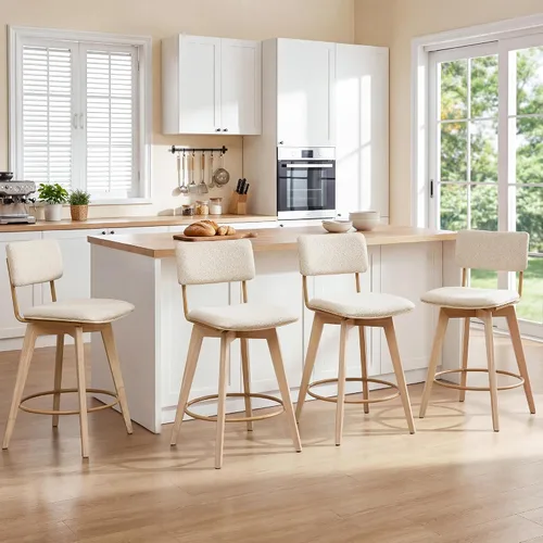 Miniatura 12 de ONEVOG Juego de 2 taburetes de bar giratorios de madera de 26 pulgadas de altura de mostrador, modernas sillas altas tapizadas para isla de cocina