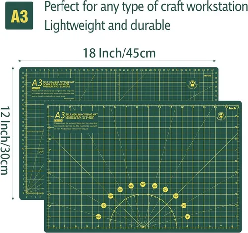 Miniatura 2 de Headley Tools Tapete de corte autorreparable grueso de 18 x 12 pulgadas, tapete de costura de corte giratorio A3 para manualidades, tabla de cortar