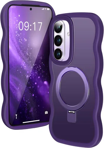 Miniatura 32 de [Soporte magnético y marco ondulado] Funda para Samsung Galaxy S24 Ultra [compatible con MagSafe] [protección militar contra caídas] no amarillenta