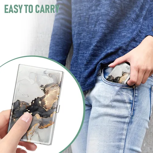 Miniatura 6 de Swooflia Funda de metal para tarjetas de visita para mujeres y hombres, Gris Mármol, Minimalista