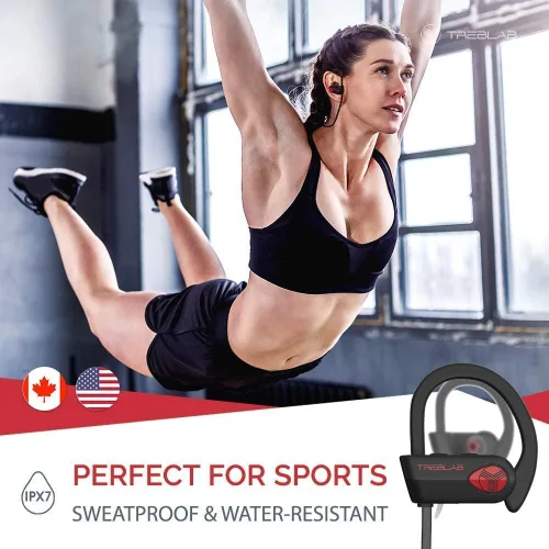 Miniatura 4 de TREBLAB Auriculares para correr Bluetooth XR500, IPX7 impermeables, con cancelación de ruido, ajuste seguro, auriculares deportivos inalámbricos