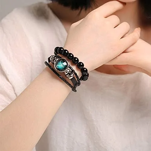 Miniatura 5 de Pulsera de cuero trenzado a mano con 12 cuentas de constelación para hombre estilo retro 2