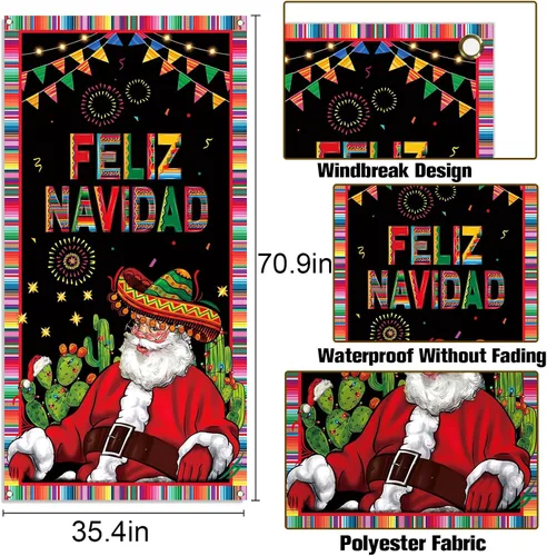 Miniatura 3 de Nepnuser Feliz Navidad Decoración Mexicana Cubierta de Puerta de Navidad Banner de Colgar en la Puerta para Fiesta de Navidad y Día Festivo
