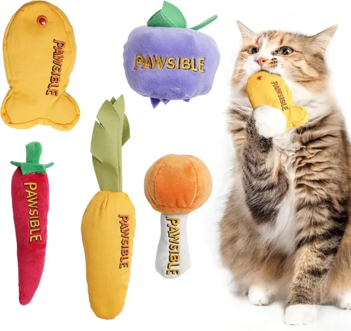 Pawsible - 5 paquetes de juguetes de hierba gatera para gatos de interior - 100% hierba gatera orgánica rellena, sin algodón, juguetes duraderos