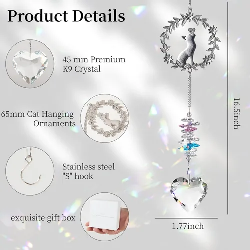Miniatura 4 de Regalos conmemorativos para gatos por pérdida de gato, atrapasoles de cristal K9 para ventanas, regalo personalizado de condolencias para mascotas