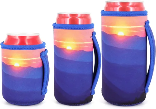 Miniatura 24 de Paquete de 3 fundas de neopreno reutilizables aisladas para latas con asa para refrescos, bebidas energéticas, gaseosas, cerveza, seltzer duro