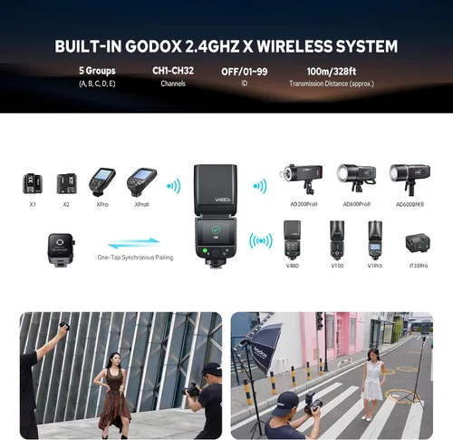 Miniatura 7 de Godox V480-S V480 Flash para Sony, Speedlite con Pantalla Táctil, GN50 de Alta Salida, Carga USB-C, Reciclaje Rápido de 1.7s, 650 Parpadeos