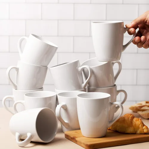 Miniatura 6 de BTAT - Juego de 12 tazas de café blancas, 12 onzas, juego de tazas de café