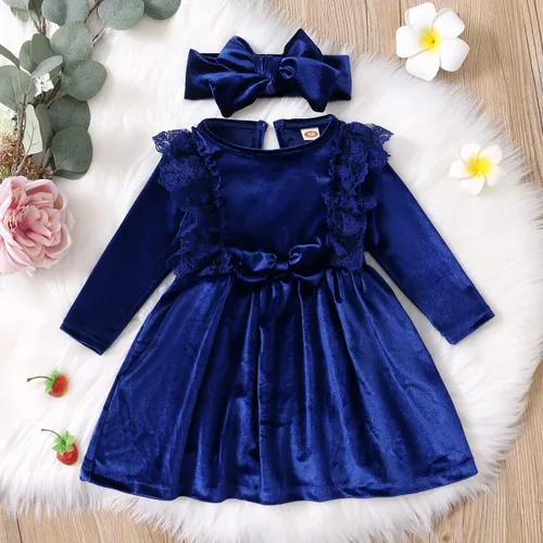 Miniatura 3 de ODIZLI Vestido de terciopelo para niñas pequeñas, manga larga, volantes, ropa de otoño e invierno