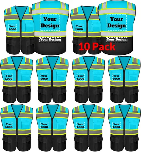 Miniatura 21 de Chaleco de seguridad personalizable con logotipo con 5 bolsillos y cremallera reflectante de alta visibilidad clase 2 ropa de trabajo al aire libre