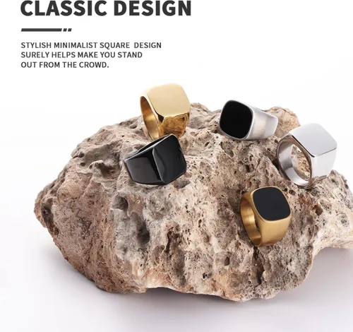 Miniatura 8 de Anillo de motero enhong, sello, anillo de acero pulido sólido, para hombre, ideal como regalo, tamaño de 17-38cm, color oro, negro o plata