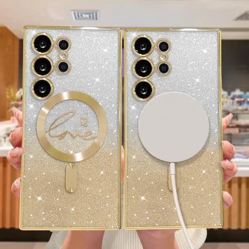 Miniatura 88 de ZONRW - Funda para Samsung Galaxy S22 Ultra magnética, para mujeres y niñas, cubierta trasera suave, lujosa, con corazón de amor, bling, degradado