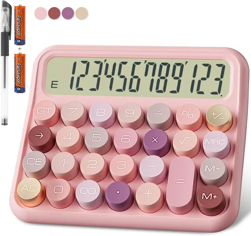 DECKLIT Calculadora de escritorio con batería, pantalla LCD extra grande de 12 dígitos, botones grandes fáciles de presionar, pantalla de Rosa