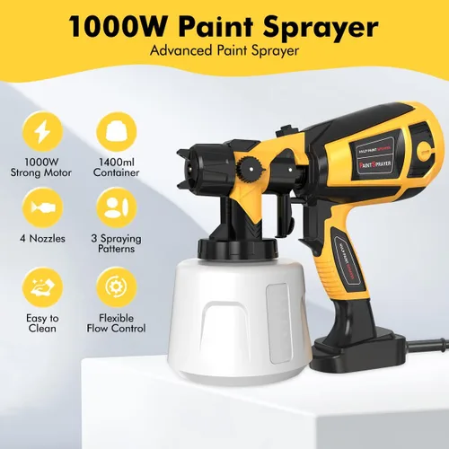 Miniatura 2 de Herramienta pulverizadora de pintura 1000 W de alta potencia eléctrica pistola de pintura en aerosol fácil de limpiar para muebles gabinetes casa