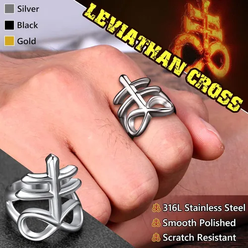 Miniatura 2 de FaithHeart Anillos de cruz de Satán Leviathan para hombre, acero sin estátula para la iglesia satánica, joyería de motociclista, anillos