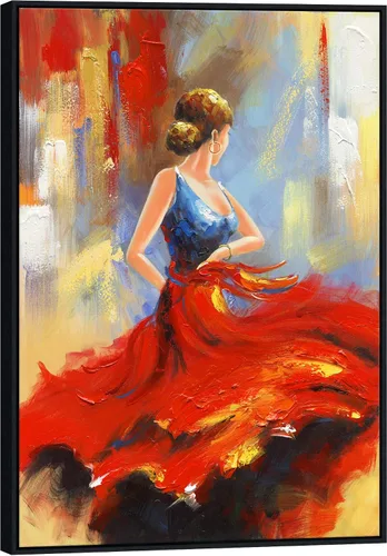 Miniatura 7 de Wieco Art Falda voladora abstracta bailando gente al óleo sobre lienzo, arte de pared para sala de estar, dormitorio, decoración del hogar