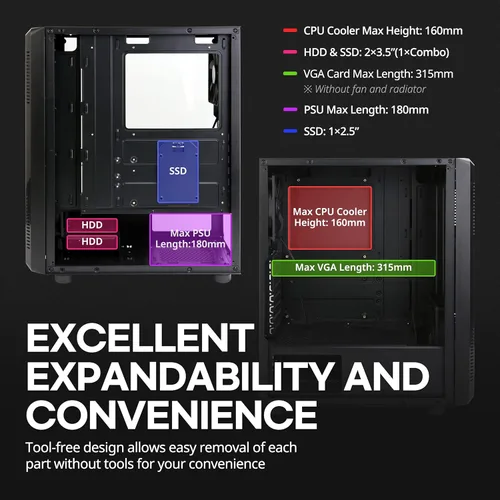 Miniatura 3 de Zalman Funda para PC de escritorio ATX de media torre S4, 2 ventiladores silenciosos de 4.724 in preinstalados, panel lateral teñido completo, GPU