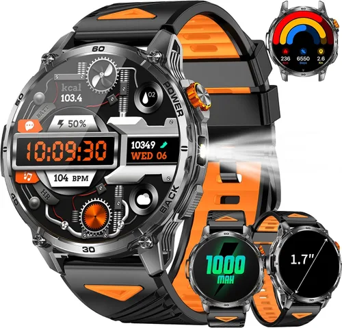 Miniatura 11 de Military Smart Watch for Men, Rugged Tactical Smartwatch with 1000mAh Battery & LED Flashlight, 1.7" HD Fitness Tracker with Bluetooth Call, Heart