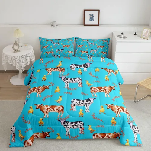 Miniatura 25 de Feelyou Juego de edredón de oso azul, juego de ropa de cama de osos de animales, juego de edredón acolchado con estampado de arboleda de galaxia