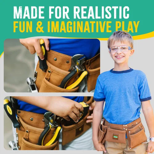 Miniatura 5 de Cinturón de herramientas SparkJump para niños marrón, cinturón de herramientas de cuero ajustable para niños pequeños y niños, disfraz de Cinturón