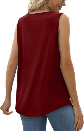 Miniatura 173 de Saloogoe - Camisetas sin mangas veraniegas para mujeres, plisadas con cuello cuadrado y dobladillo curvado, blusas de ajuste holgado con movimiento