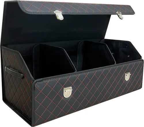 Miniatura 9 de Organizador de maletero Wuatow para coche, organizador de maletero para SUV y sedán, con tapa, multifuncional, caja de almacenamiento de carga Negro