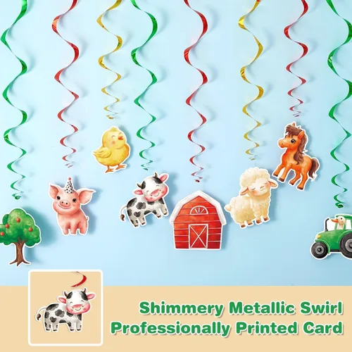 Miniatura 7 de WERNNSAI Decoraciones Colgantes de Remolino de Animales de Granja - 16 Piezas de Remolinos Colgantes de Papel de Aluminio para Techo, Suministros