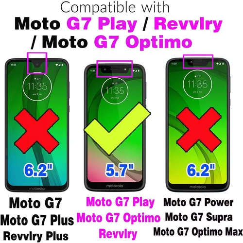 Miniatura 2 de Funda de teléfono para Motorola Moto G7 Play/MotoG7 Optimo XT1952DL/Tmobile Revvlry Wallet con protector de pantalla de vidrio templado Funda