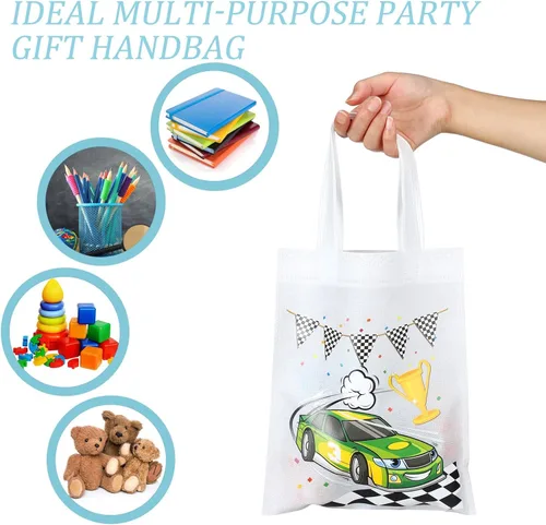 Miniatura 7 de Ferraycle 30 bolsas de regalo de autos de carreras, bolsas de regalo no tejidas con asa, decoraciones de fiesta de cumpleaños, suministros