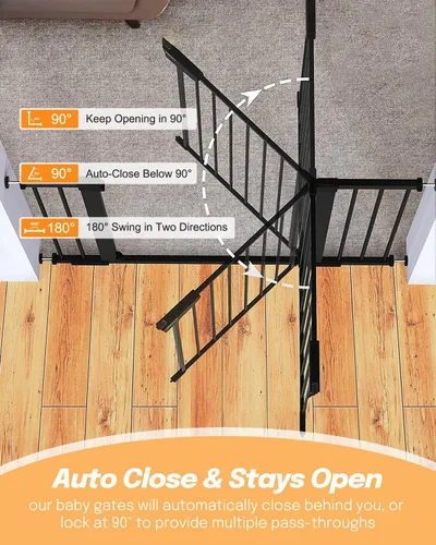 Miniatura 4 de Puerta de bebé extra alta de 42 pulgadas para escaleras y puertas, puerta de mascotas montada a presión de cierre automático, se adapta a aberturas