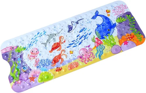 Miniatura 11 de Tapete de baño para bebé para niños, tapete antideslizante sin BPA para niños, tapete de dibujos animados antideslizante con ventosas y agujeros