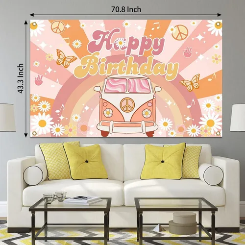 Miniatura 4 de Mocsicka Groovy - Cartel de cumpleaños retro, hippie y bohemio, decoración de fiesta de margaritas para niñas y niños, fondo de fiesta de feliz