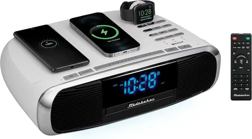 Miniatura 8 de Studebaker Workstaton Sistema de música HiFi con Bluetooth, radio FM, CD y estación de carga inalámbrica Qi (negro)
