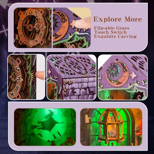 Miniatura 3 de Kits de rincón de libros para adultos, rompecabezas 3D de bricolaje de casa de magos mágicos Kit de decoración de estantería de libros Regalos