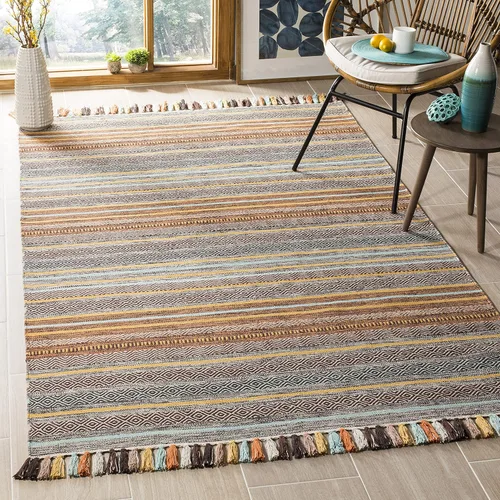 Miniatura 8 de SAFAVIEH Montauk Collection - Alfombra decorativa de 3 pies x 5 pies, color beige y multi, hecha a mano, estilo boho con rayas y flecos, de algodón